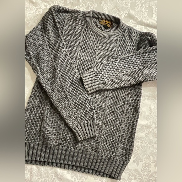 Eddie Bauer Black Label Steel Gray Cable Knit Men Size Medium Pull Over Sweater - Picture 1 of 7